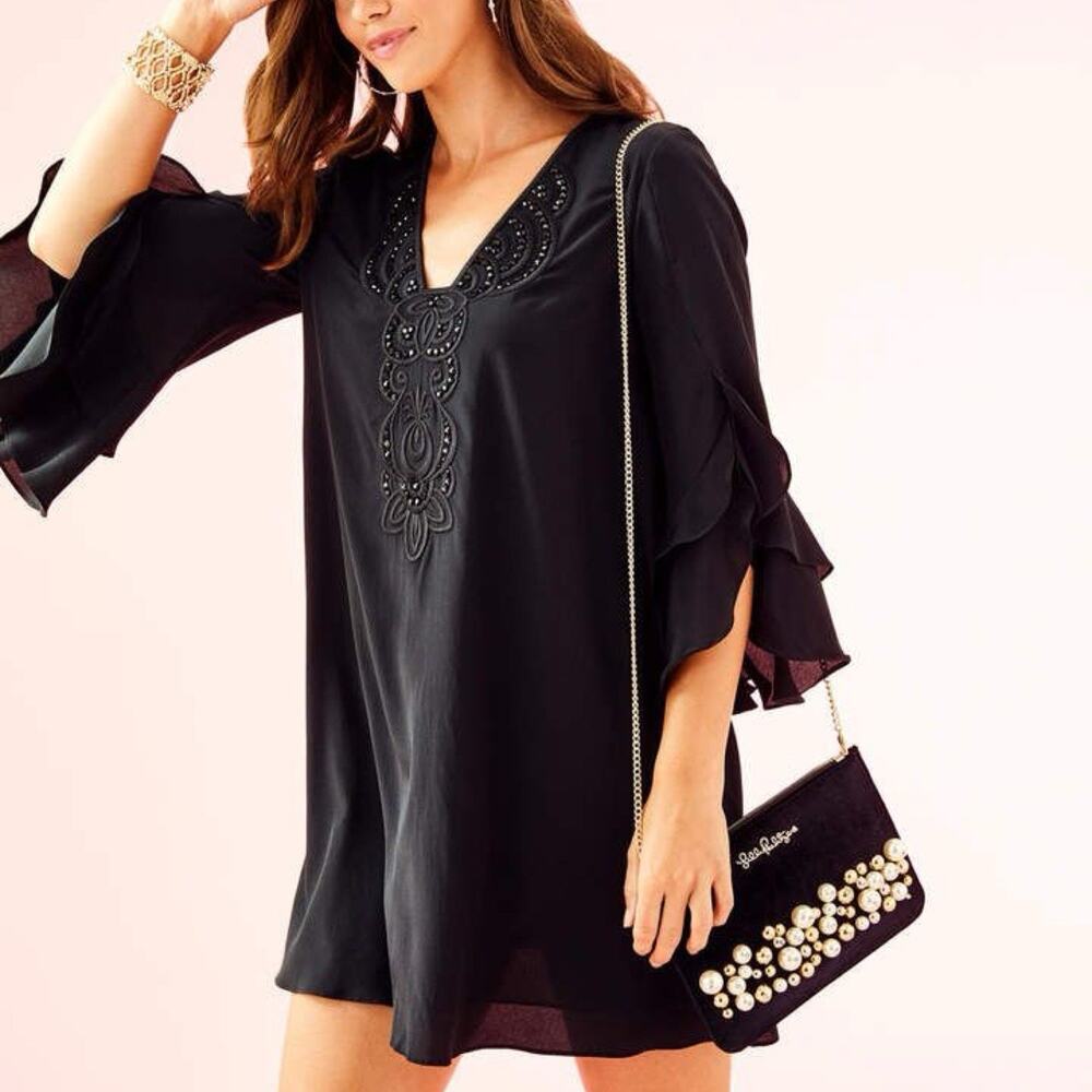 Lilly Pulitzer Black Embellished V-Neck Mini Dress